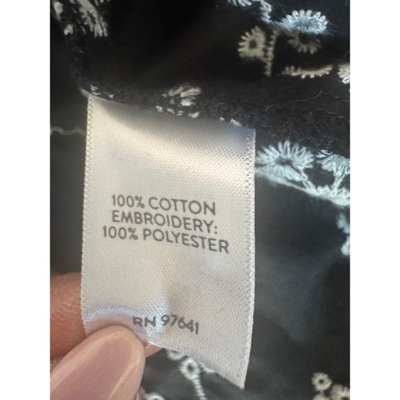 J. Jill Womens Black White Floral Embroidered Cotton Popover Blouse Top SZ M - Picture 10 of 11